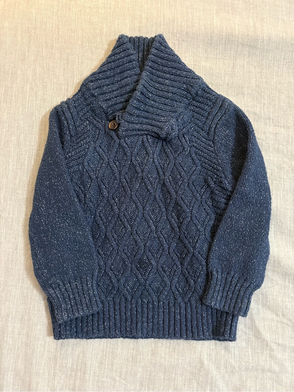Cat & Jack Boys Size 2T Blue Cable Knit Shawl Collar Sweater Speckled Marled